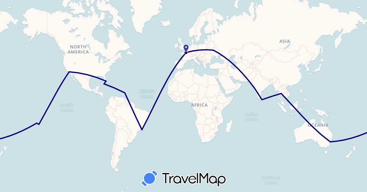 TravelMap itinerary: driving in Australia, Brazil, Cuba, France, India, Sri Lanka, Martinique, French Polynesia, Thailand, Ukraine, United States (Asia, Europe, North America, Oceania, South America)